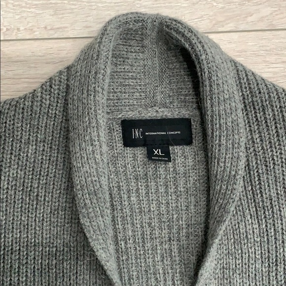INC Men’s Gray Wool Blend Shawl Cardigan Sweater - Picture 2 of 5